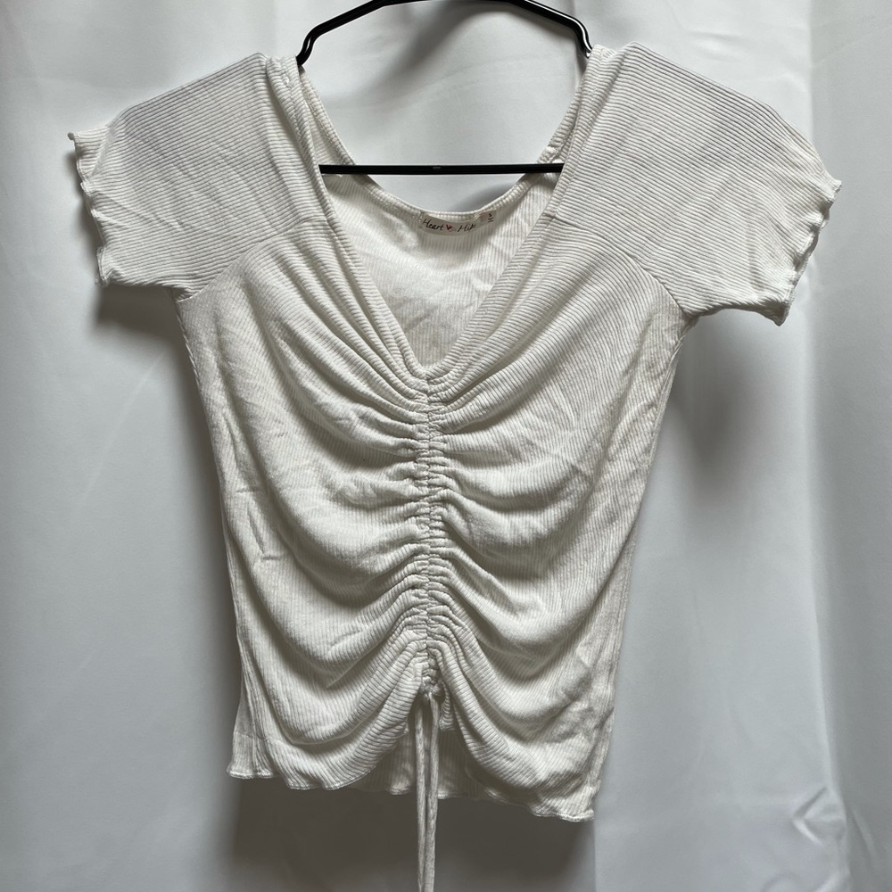 White Crop Tee With Strings